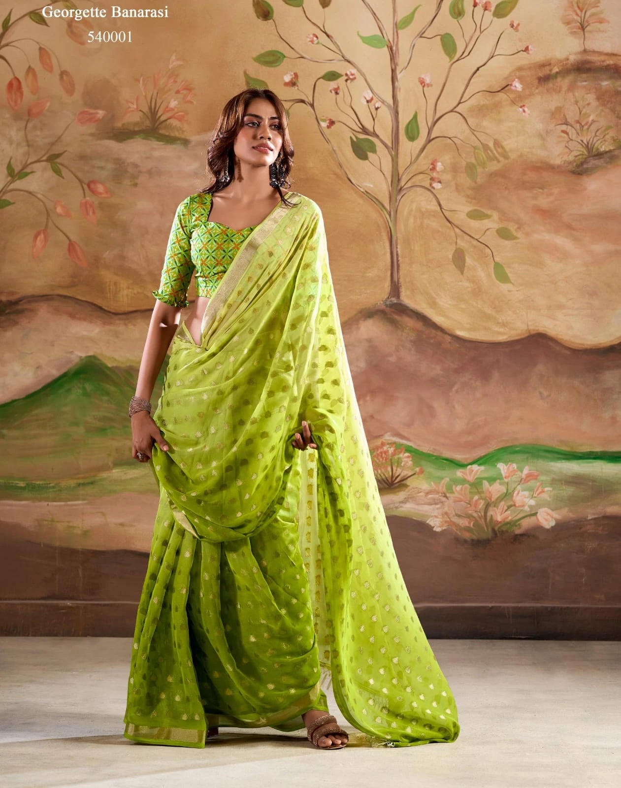 Rajyog Marigold Silk Banarasi Butta Georgette Wholesale Fancy Sarees Catalog — Wholesale Sarees, MPA wholesale from Surat - Gallery Image 5